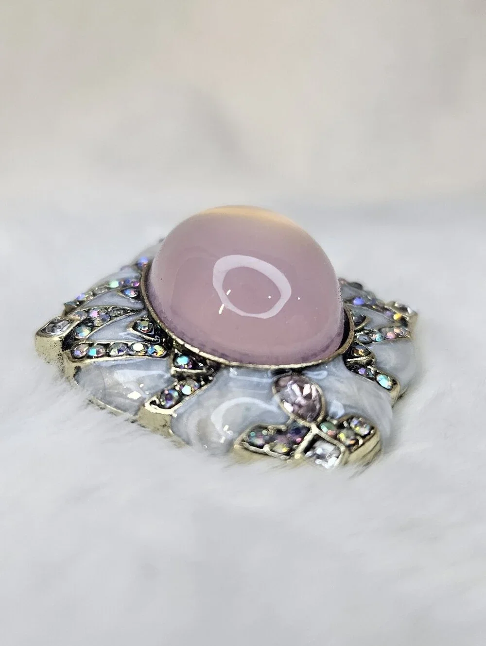 Vintage-Inspired Pink Opal Cabochon Statement Brooch